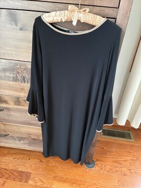 Onyx Black Dress with Gold Trimmed Neckline and Sleeves